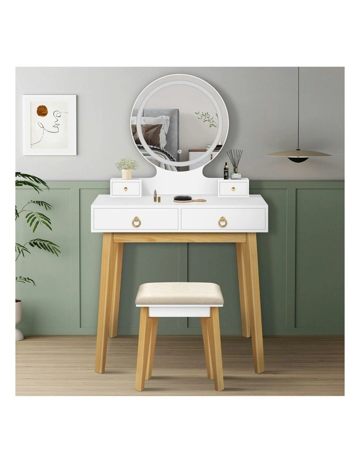 Dressing Table Stool Set LED Mirror in White image 2