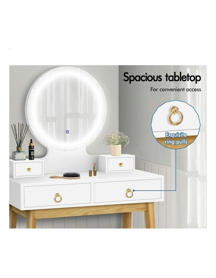 Dressing Table Stool Set LED Mirror in White image 3