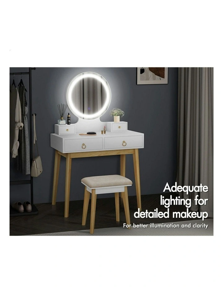 Dressing Table Stool Set LED Mirror in White image 5