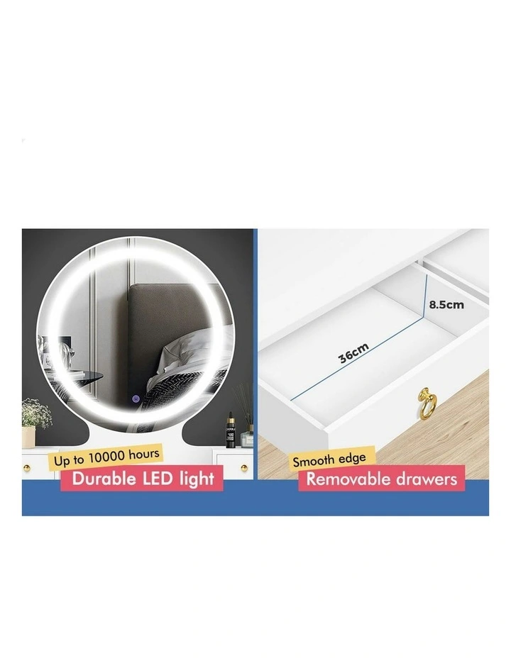 Dressing Table Stool Set LED Mirror in White image 6