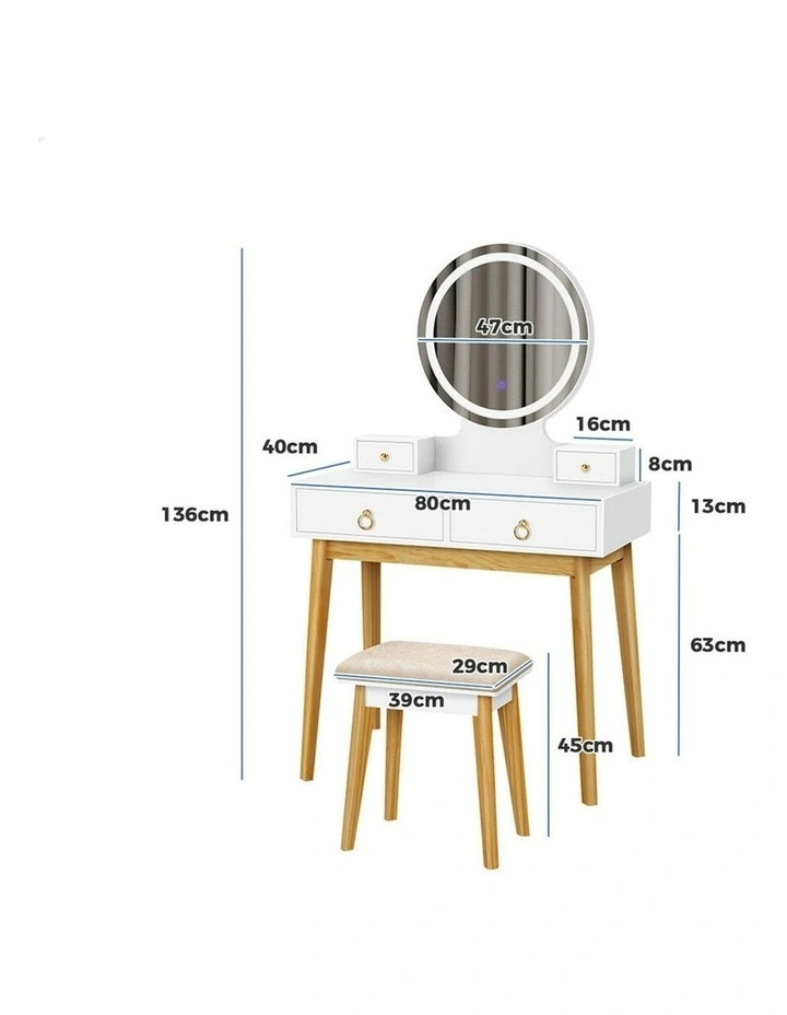 Dressing Table Stool Set LED Mirror in White image 7