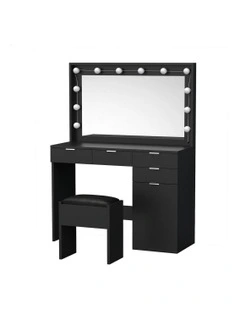 Dressing Table Stool Set LED Bulbs in Black