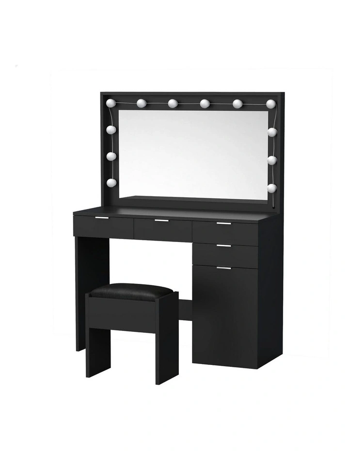 Dressing Table Stool Set LED Bulbs in Black image 1