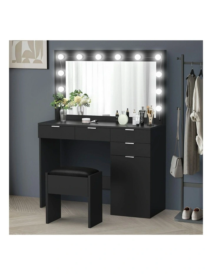 Dressing Table Stool Set LED Bulbs in Black image 2