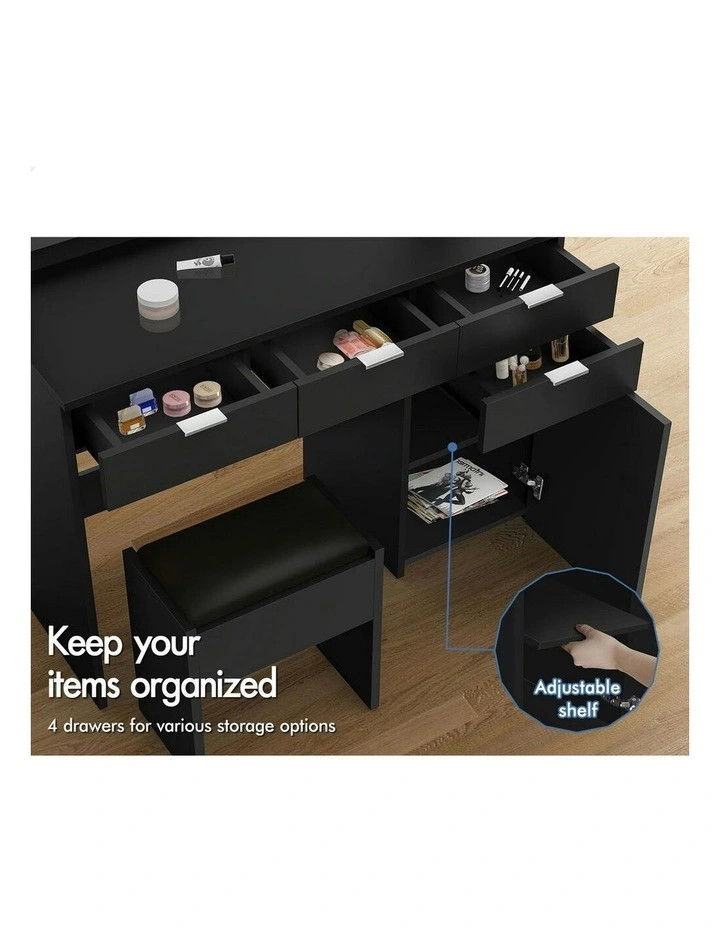 Dressing Table Stool Set LED Bulbs in Black image 3