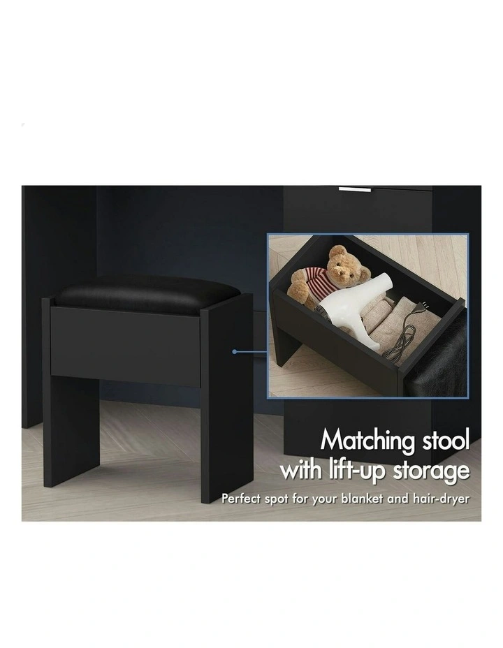 Dressing Table Stool Set LED Bulbs in Black image 5