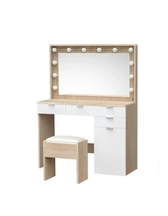 Dressing Table Stool Set LED Bulbs in Oak White