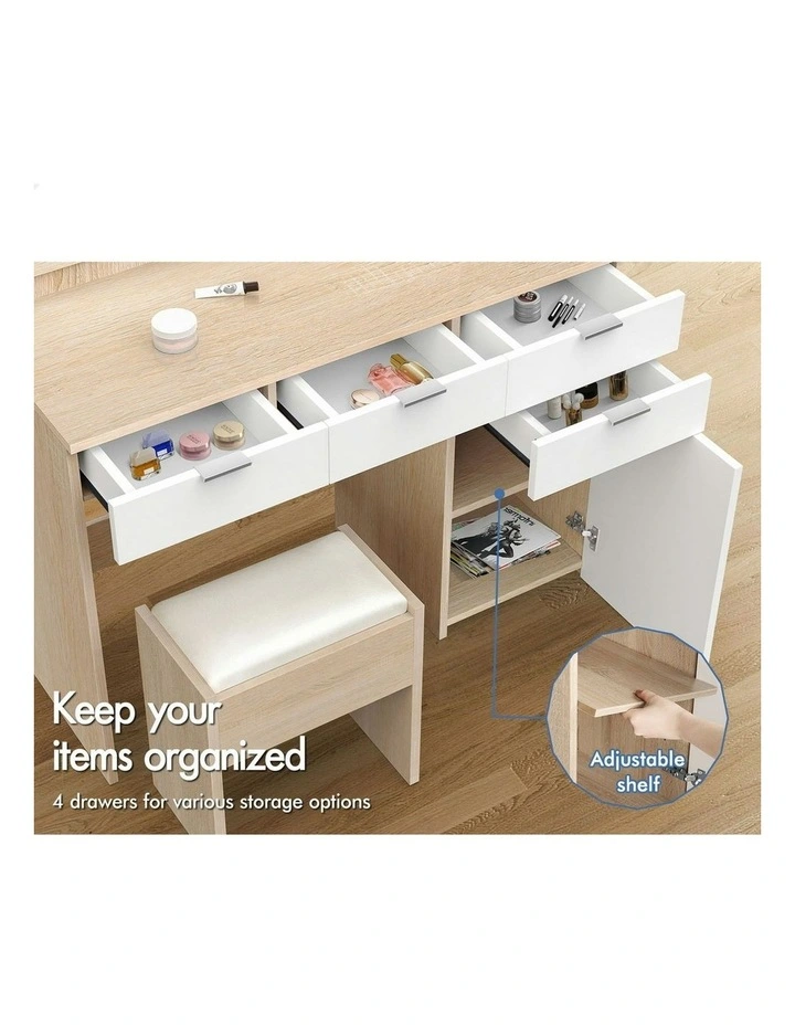 Dressing Table Stool Set LED Bulbs in Oak White image 3