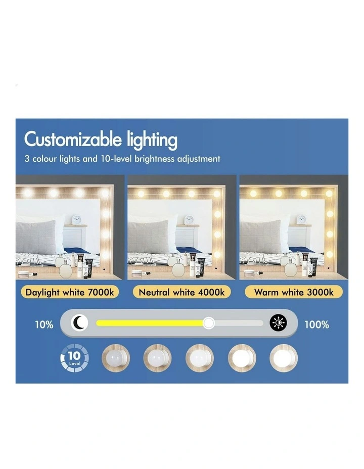 Dressing Table Stool Set LED Bulbs in Oak White image 4