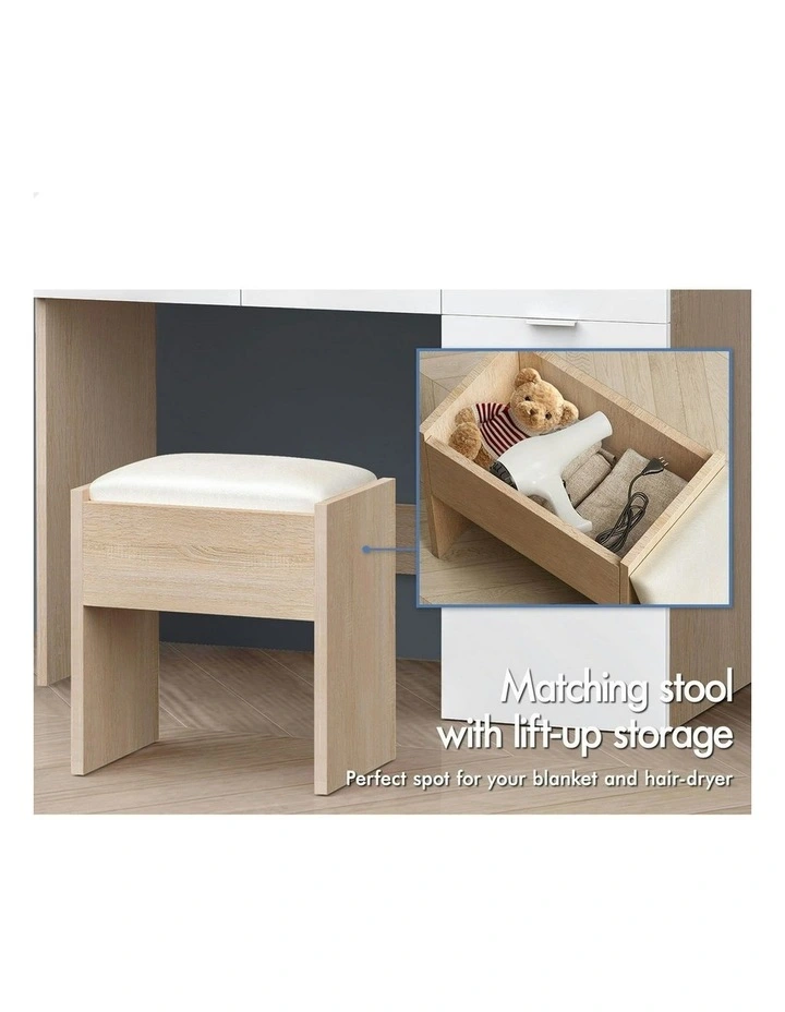 Dressing Table Stool Set LED Bulbs in Oak White image 5