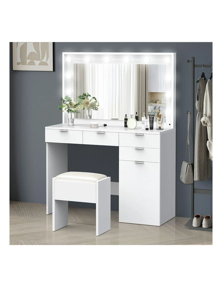 Dressing Table Stool Set LED Bulbs in White image 2