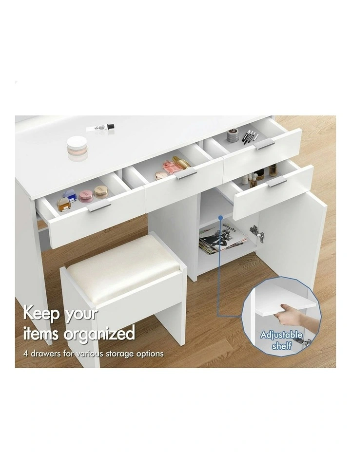 Dressing Table Stool Set LED Bulbs in White image 4
