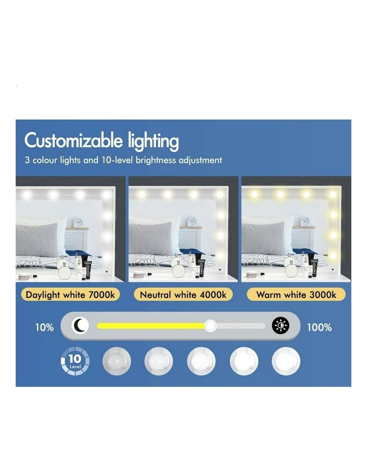 Dressing Table Stool Set LED Bulbs in White image 5