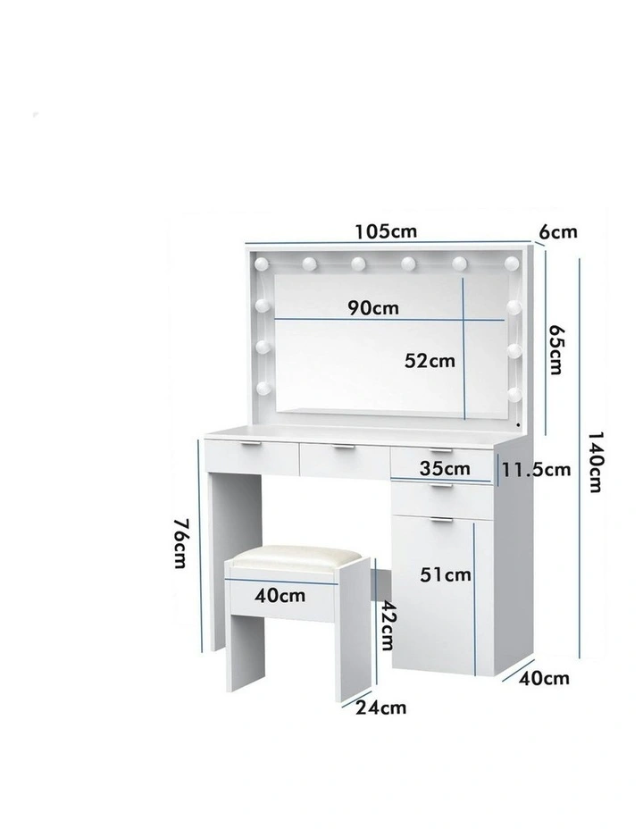 Dressing Table Stool Set LED Bulbs in White image 7