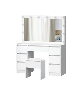 Dressing Table Stool Set Makeup Mirror Desk LED 12 Bulbs in White
