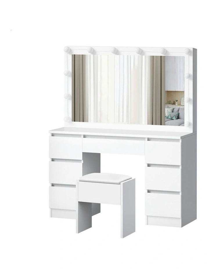 Dressing Table Stool Set Makeup Mirror Desk LED 12 Bulbs in White image 1