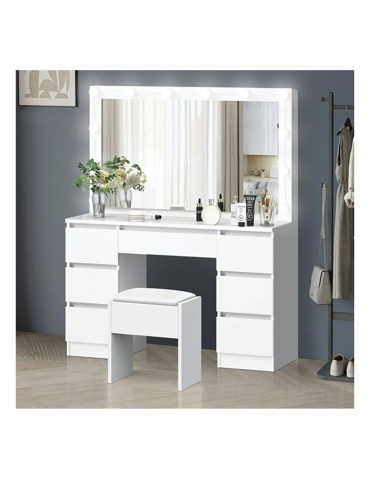 Dressing Table Stool Set Makeup Mirror Desk LED 12 Bulbs in White image 2
