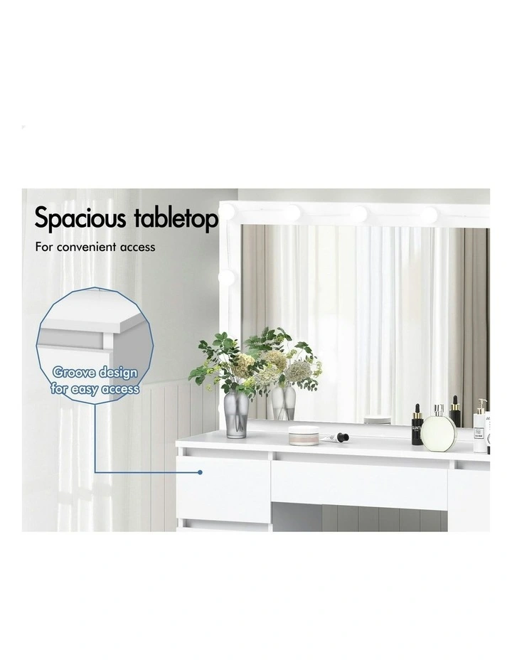 Dressing Table Stool Set Makeup Mirror Desk LED 12 Bulbs in White image 3