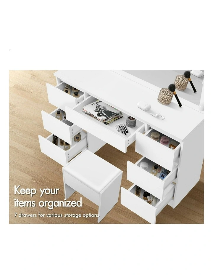 Dressing Table Stool Set Makeup Mirror Desk LED 12 Bulbs in White image 4