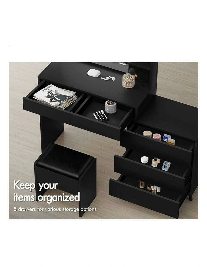 Dressing Table Stool Set Side Cabinet in Black image 3