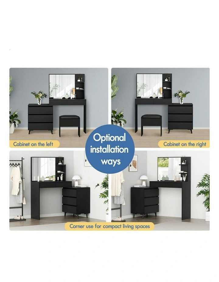 Dressing Table Stool Set Side Cabinet in Black image 4