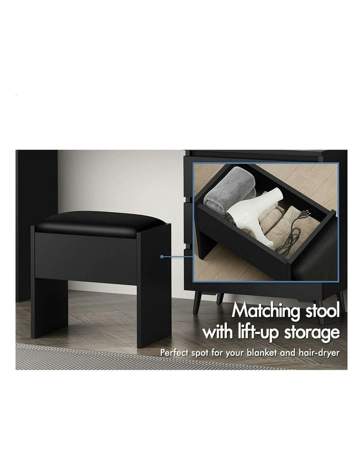 Dressing Table Stool Set Side Cabinet in Black image 6