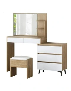 Side Cabinet Dressing Table Stool Set in Oak