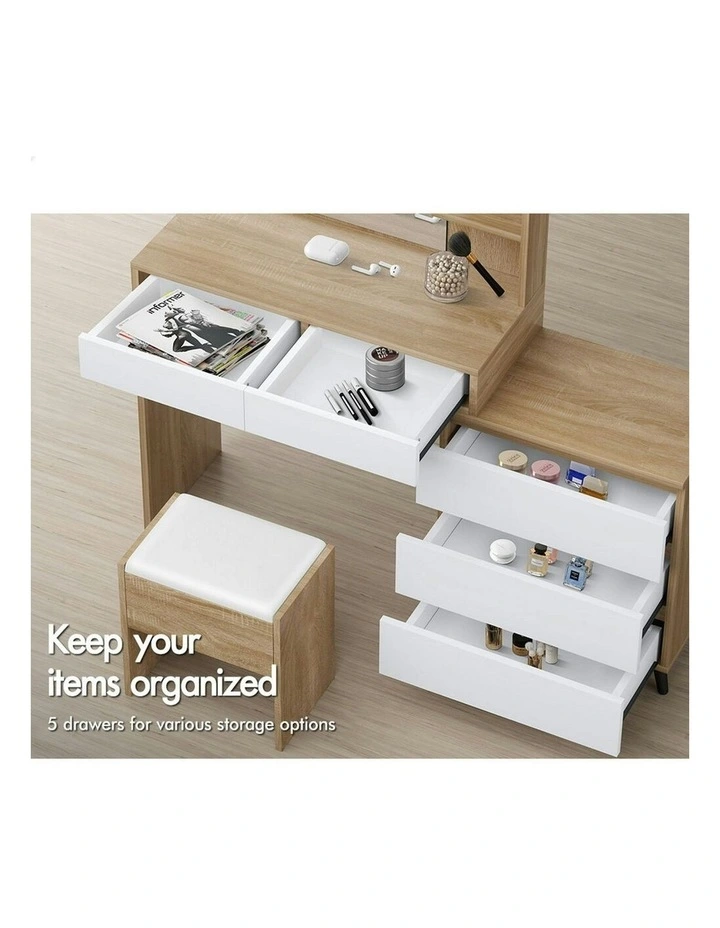 Side Cabinet Dressing Table Stool Set in Oak image 3