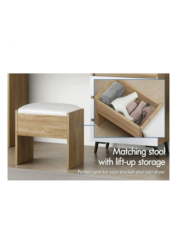 Side Cabinet Dressing Table Stool Set in Oak image 6