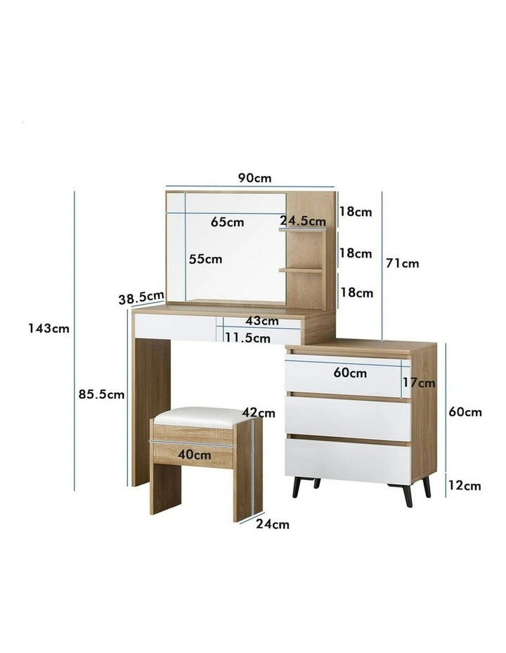 Side Cabinet Dressing Table Stool Set in Oak image 7