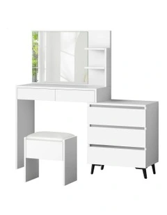 Side Cabinet Dressing Table Stool Set in White
