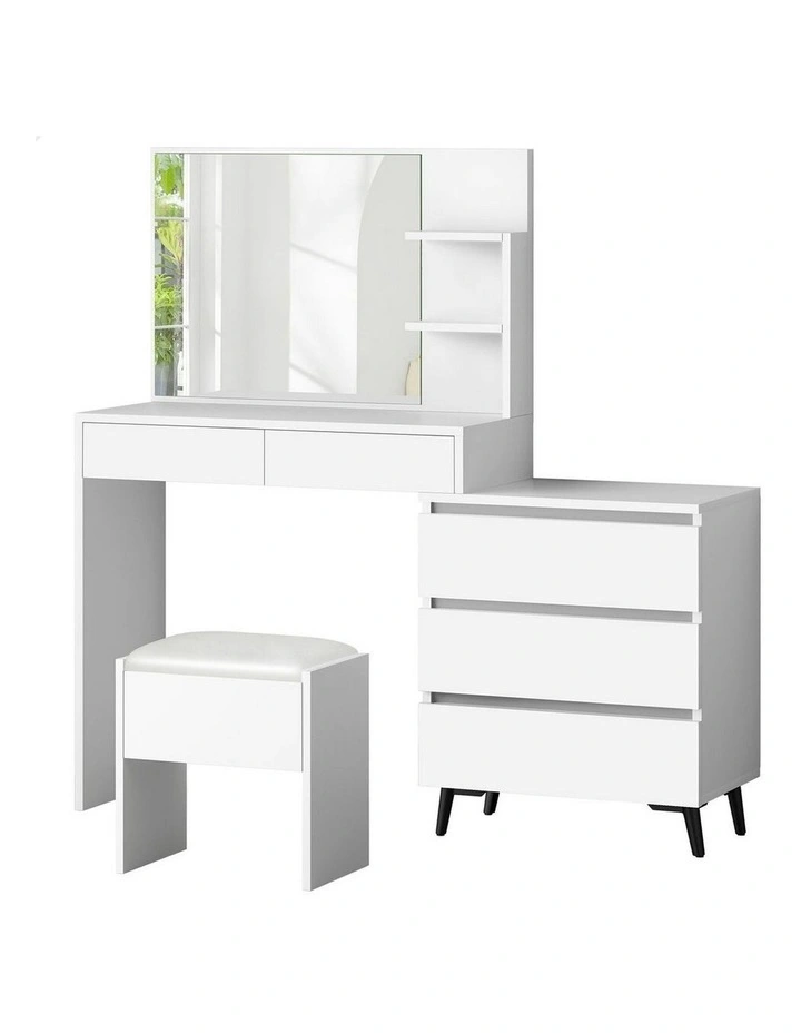 Side Cabinet Dressing Table Stool Set in White image 1