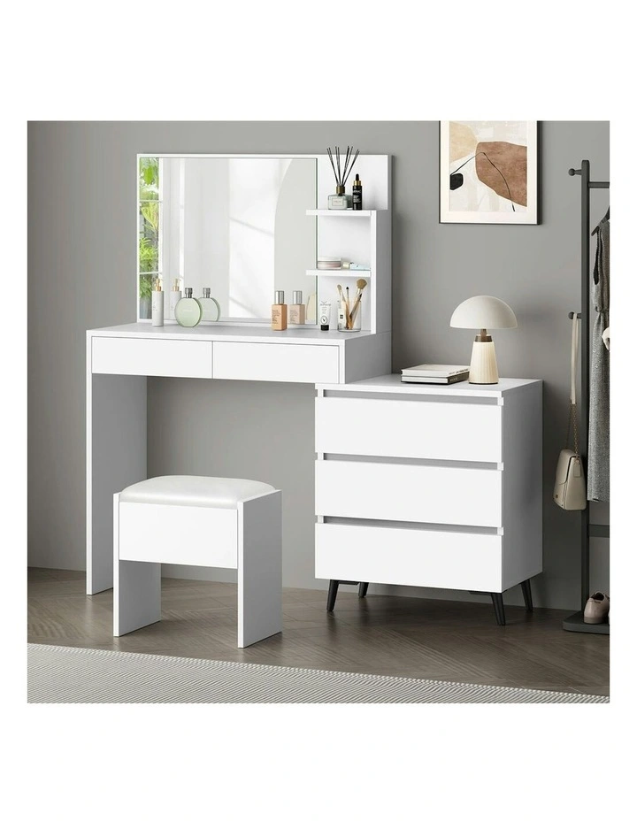 Side Cabinet Dressing Table Stool Set in White image 2