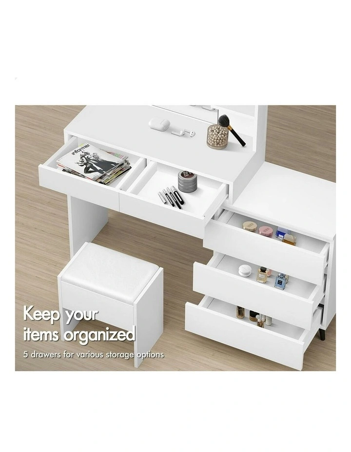 Side Cabinet Dressing Table Stool Set in White image 3