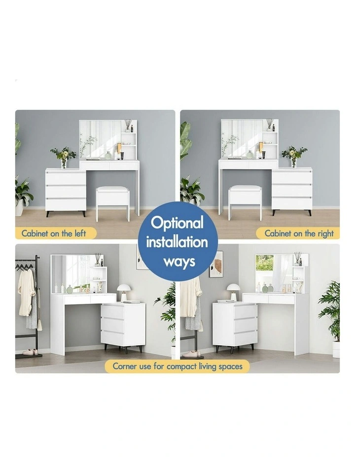 Side Cabinet Dressing Table Stool Set in White image 4