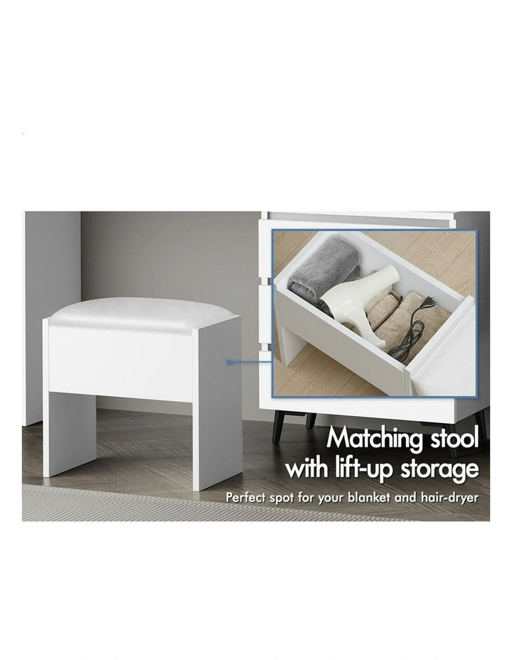 Side Cabinet Dressing Table Stool Set in White image 6