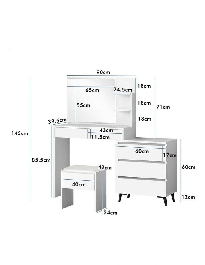 Side Cabinet Dressing Table Stool Set in White image 7