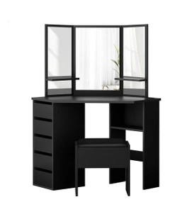 Tri-fold Dressing Table Stool Set in Black