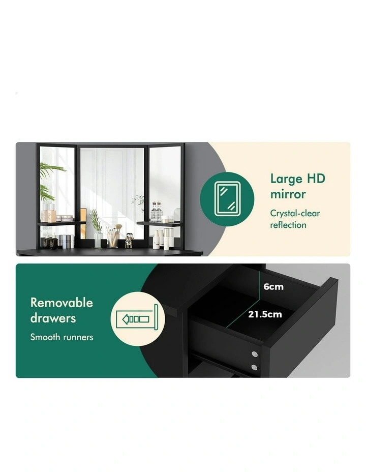 Tri-fold Dressing Table Stool Set in Black image 5