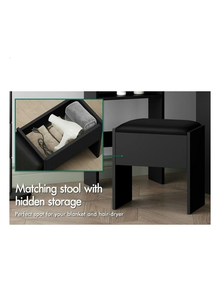 Tri-fold Dressing Table Stool Set in Black image 6