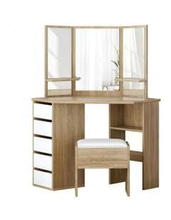 Tri-fold Dressing Table Stool Set in Oak