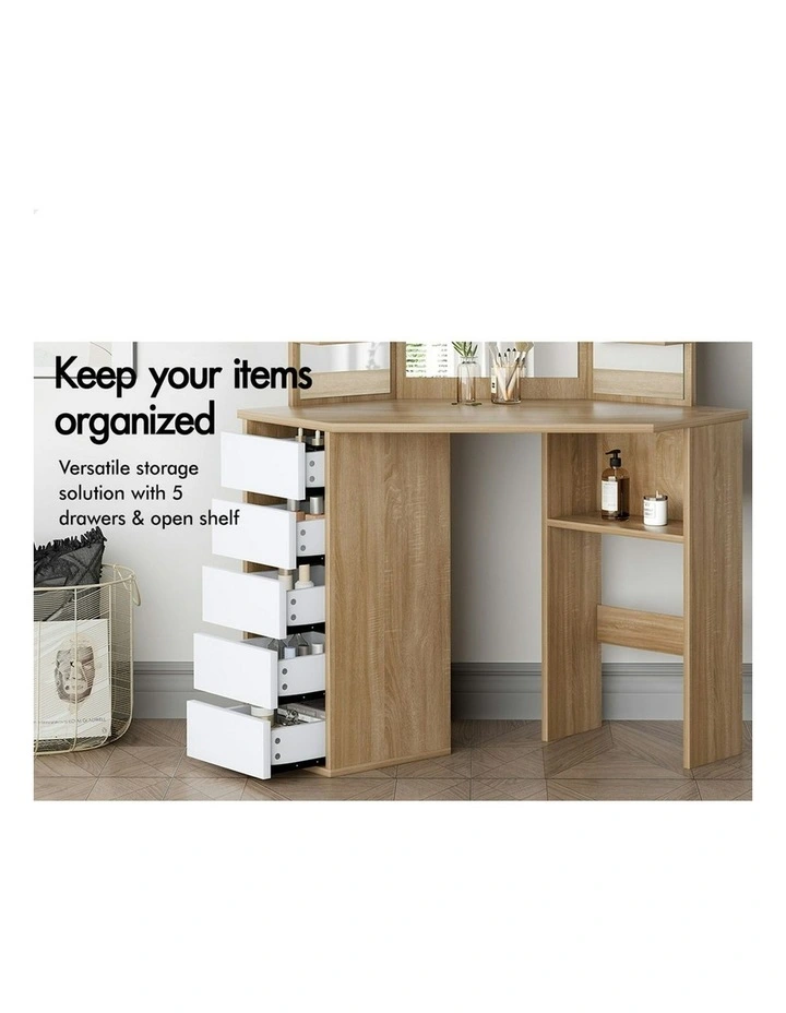 Tri-fold Dressing Table Stool Set in Oak image 3