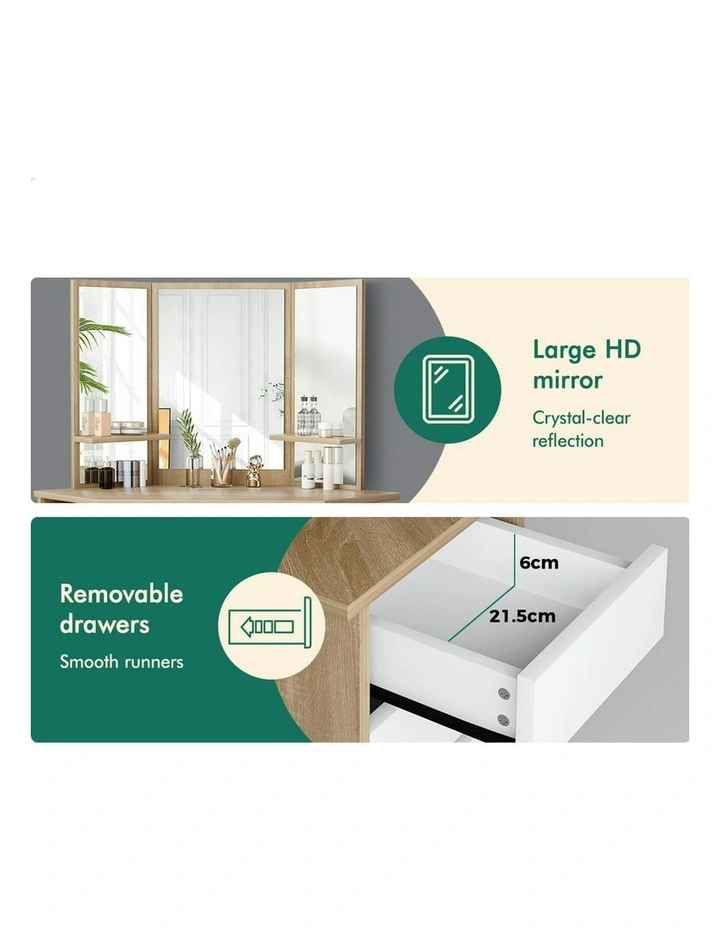 Tri-fold Dressing Table Stool Set in Oak image 5