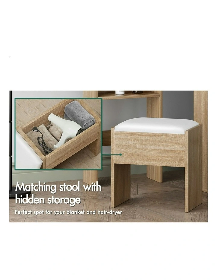Tri-fold Dressing Table Stool Set in Oak image 7