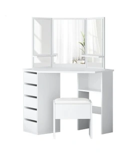 Tri-fold Stool Set Dressing Table in White