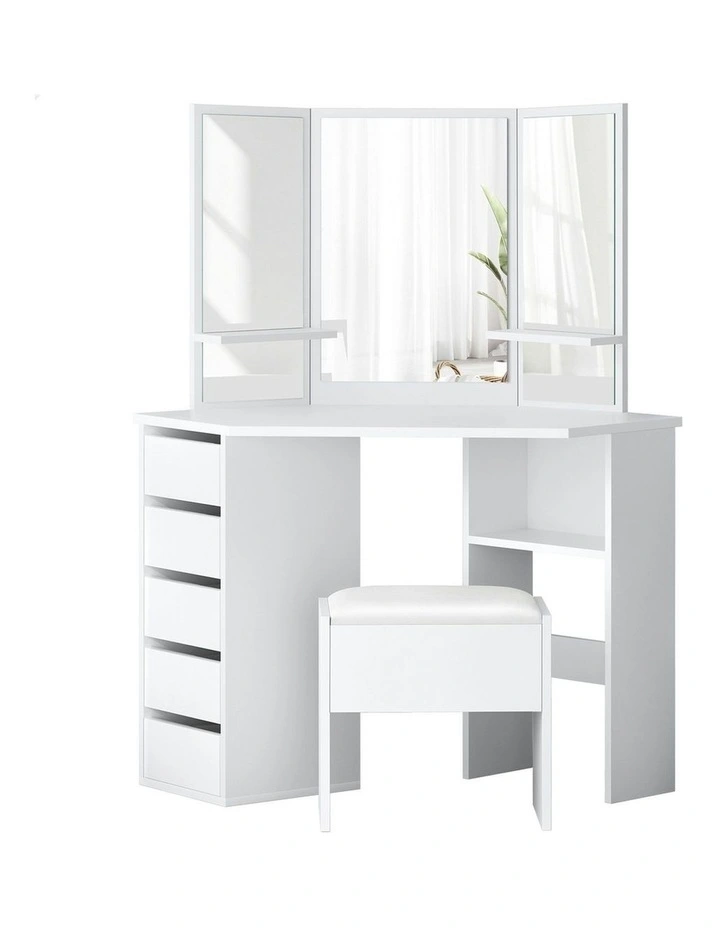 Tri-fold Stool Set Dressing Table in White image 1
