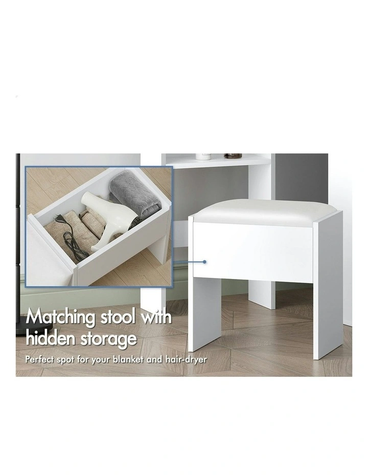 Tri-fold Stool Set Dressing Table in White image 6