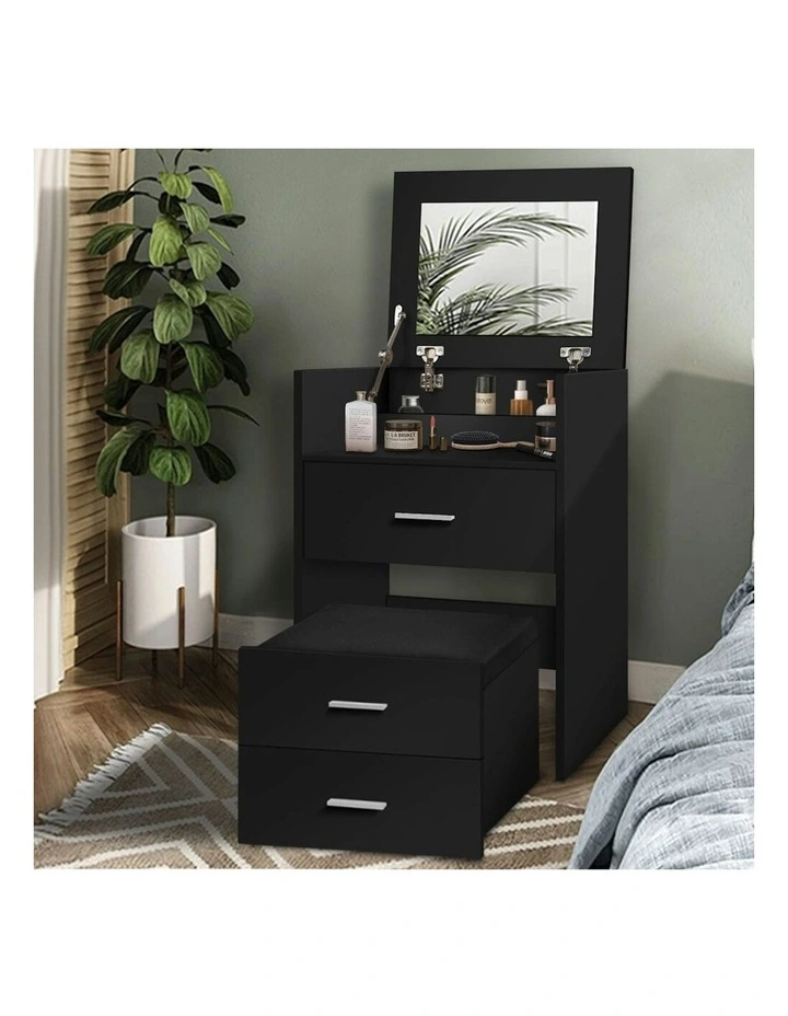 Nightstand Stool Set Dressing Table in Black image 2