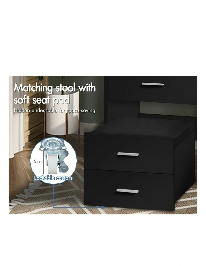 Nightstand Stool Set Dressing Table in Black image 4
