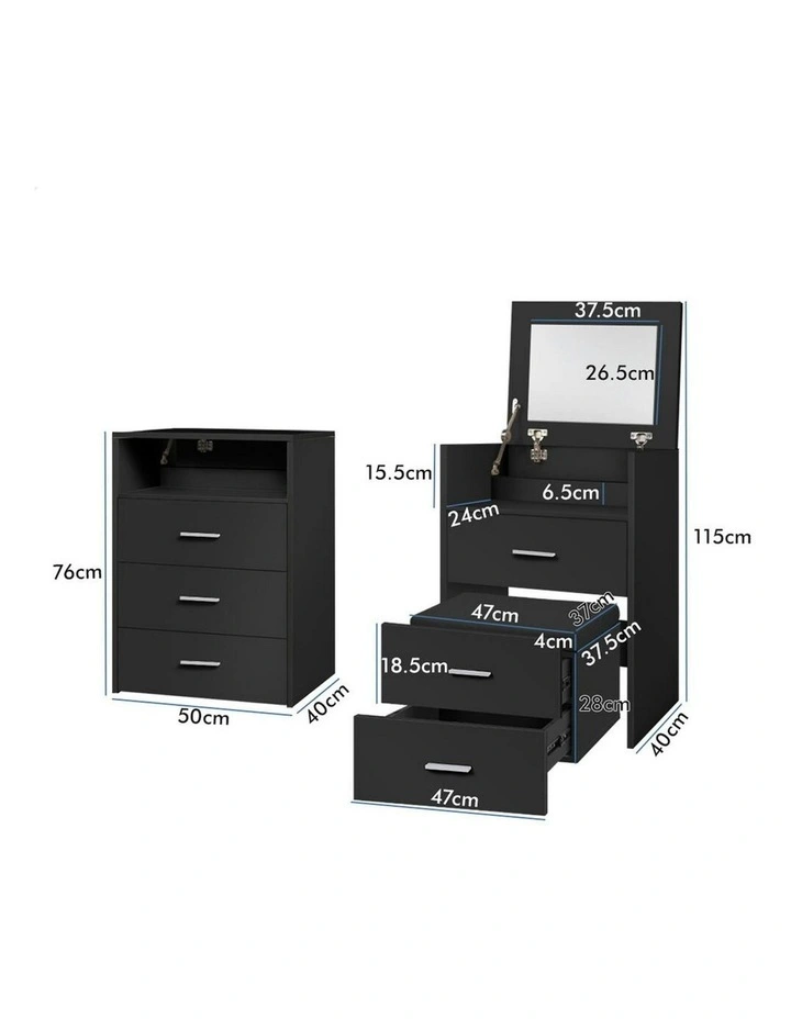 Nightstand Stool Set Dressing Table in Black image 6